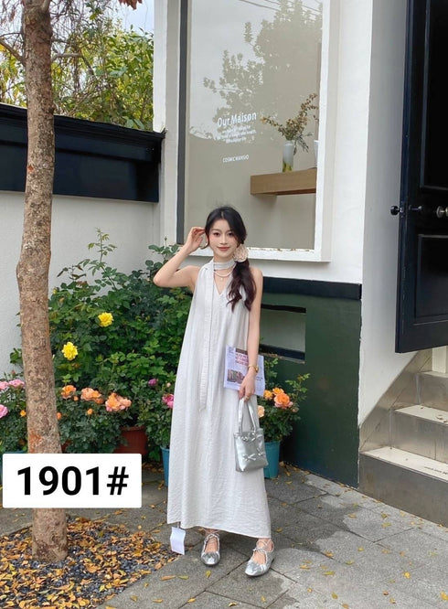 V-Neck Sleeveless Long Maxi Casual Dress With Pocket